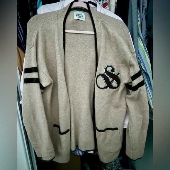 Scotch & Soda Sweaters - Scotch & soda unisex jersey sweater, new, tan with black strips and black logo.